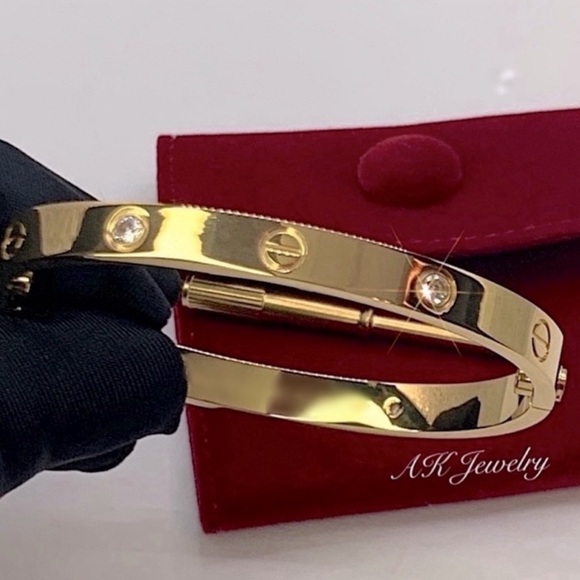 💎18k LUXURY GOLD (Diamond Zircon) Screw  BRACELET Cuff Bangle - Picture 4 of 5